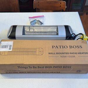 Two Patio Boss Wall Mounted Patio Heaters with remote control. 1500 watt quiet